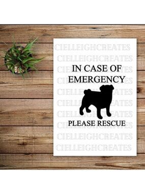 *2 for $20* In Case of Emergency Please Rescue Pug vinyl decal